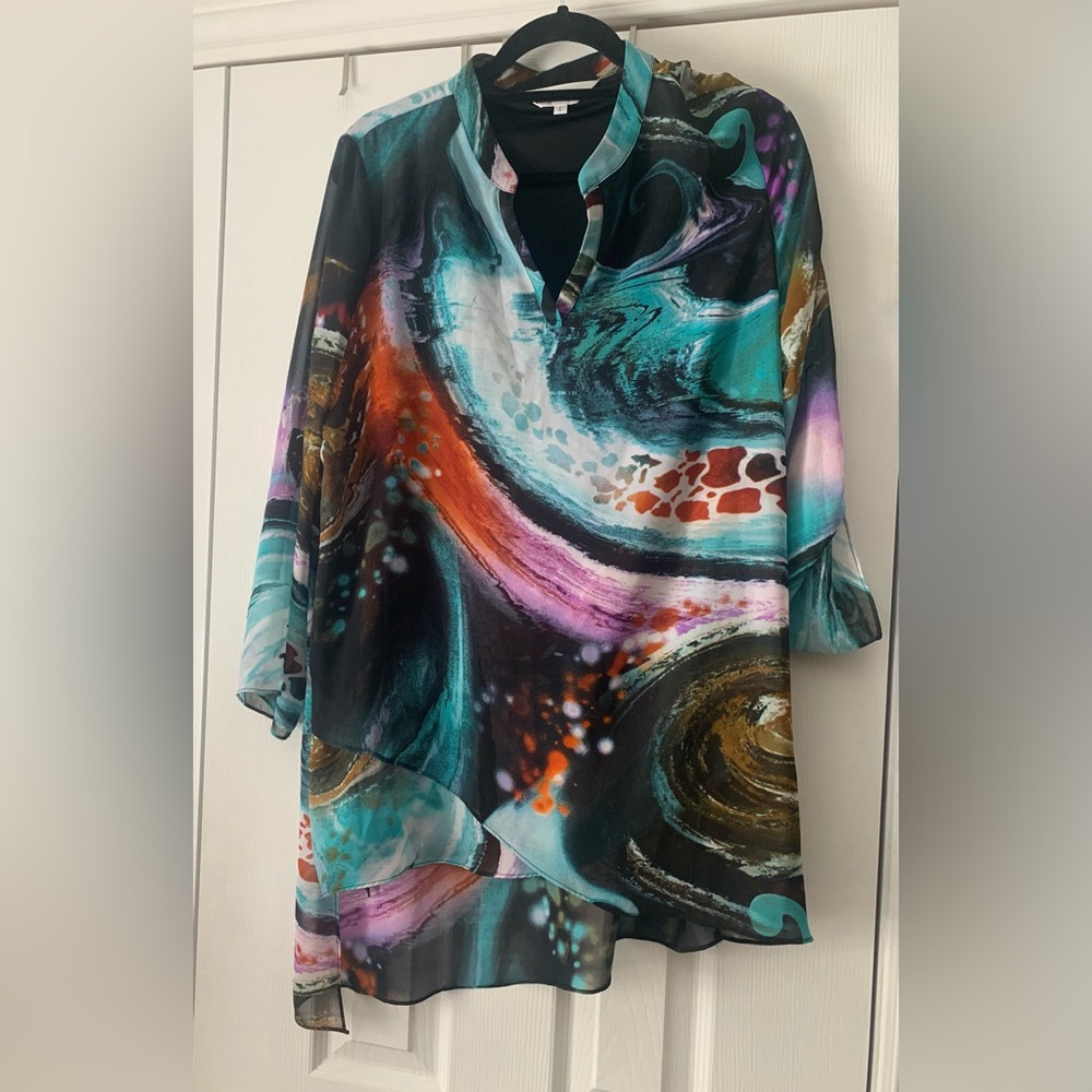 Multicolor Abstract Long Tunic Top